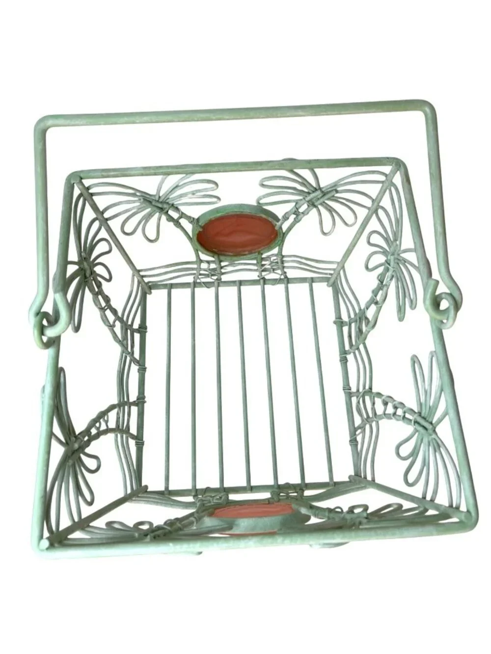 Metal Storage Basket Pink Flamingo Medallion Teal Green Palm Tree Wrought Iron